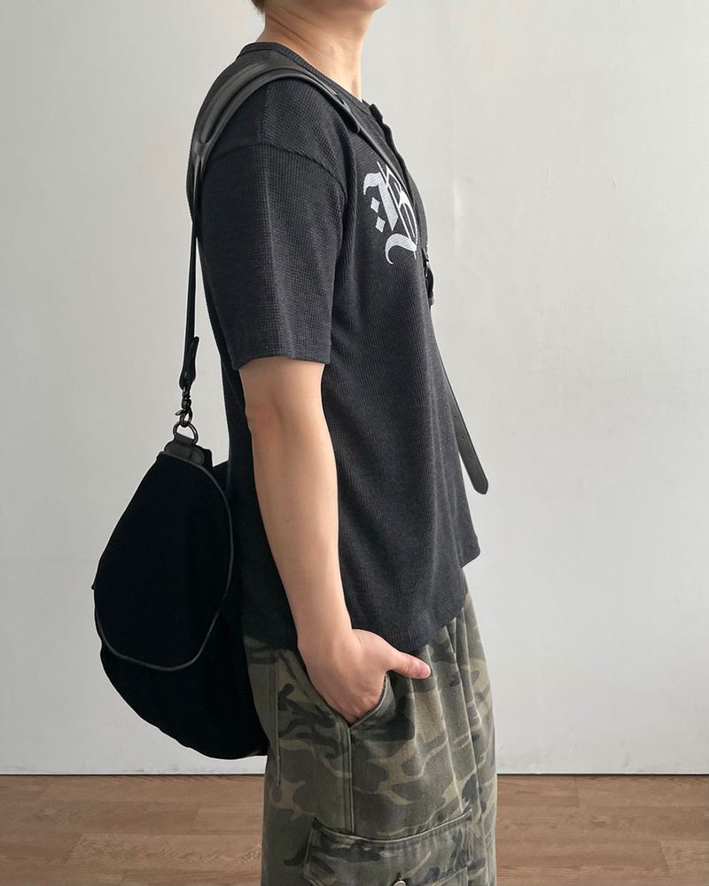 Shield Henley neck Waffle Short Sleeve T