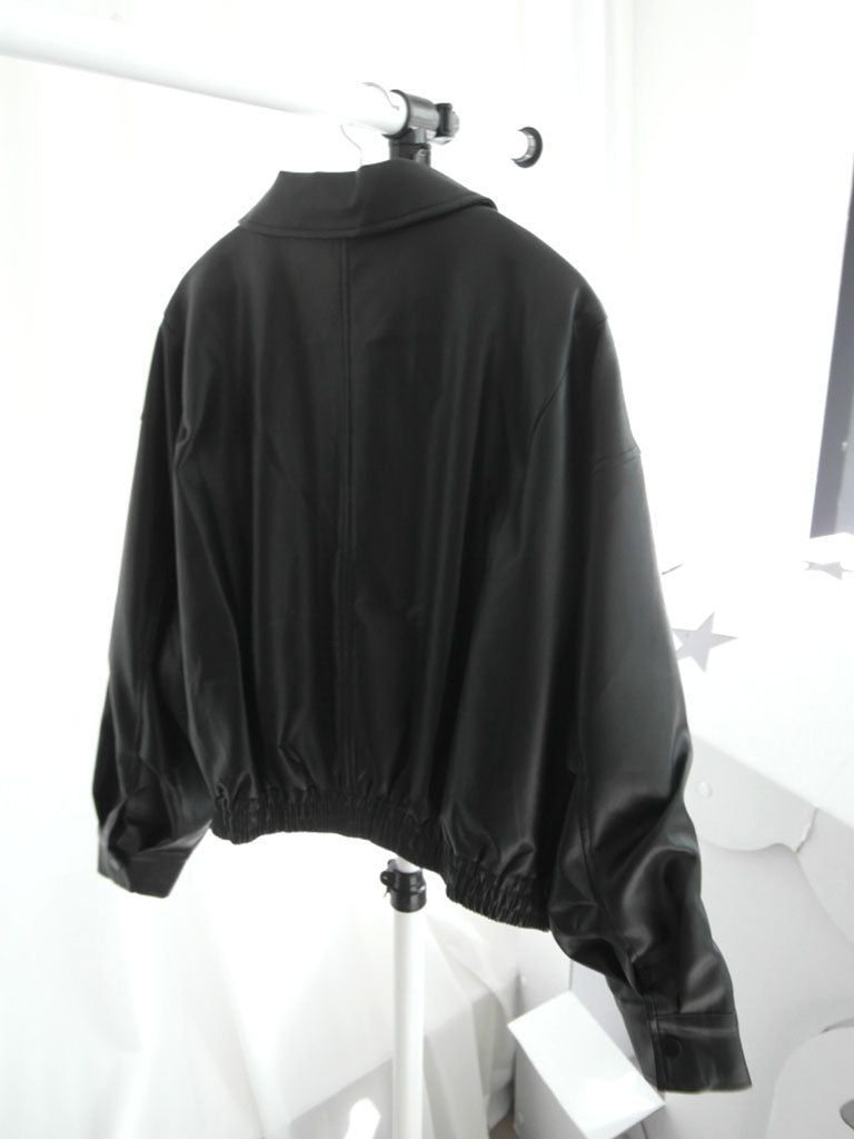 Oversized fit leather cropped jacket collar jumper