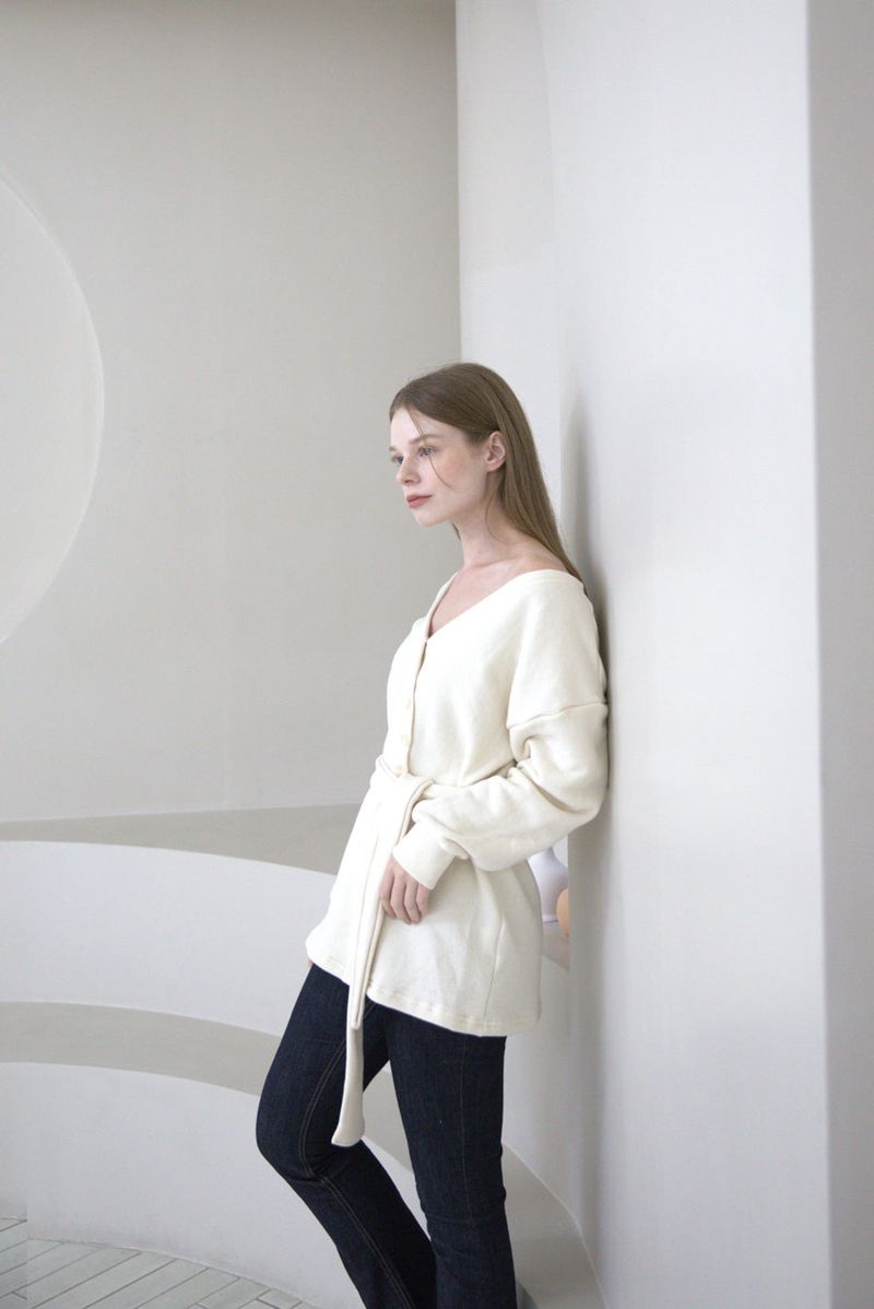 Offshoulder Wrap Strap Cardigan Ivory