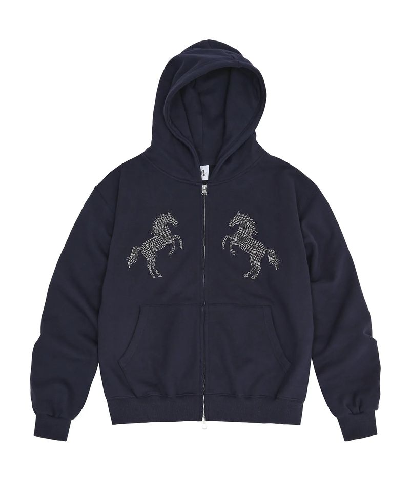 MIDNIGHT MOVE（ミッドナイトムーブ）の「ホース フード ジップアップ (navy)（トップス）」