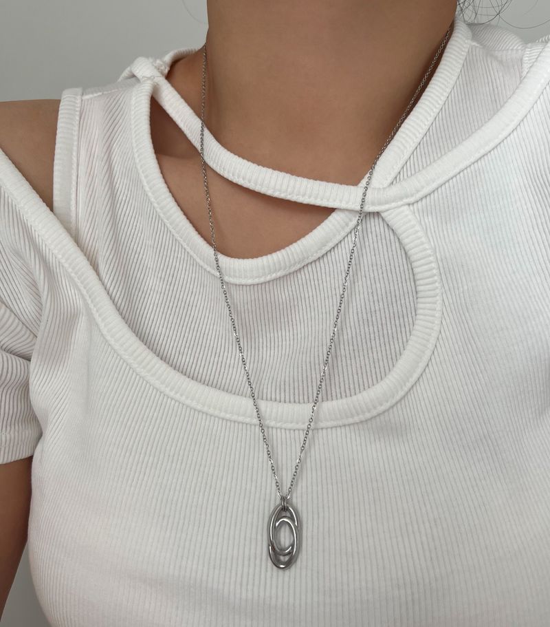 vbb vertical steel long double twin ring layered ball long necklace stainless steel