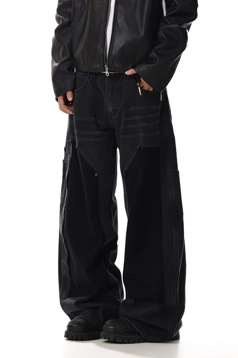 Workwear Studded Patchwork Jeans