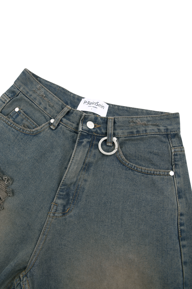 Dust washing damaged denim pants