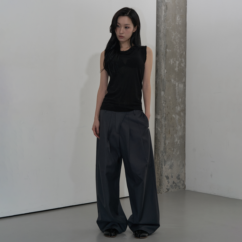MESH HOODED SLEEVELESS TOP (BLACK)