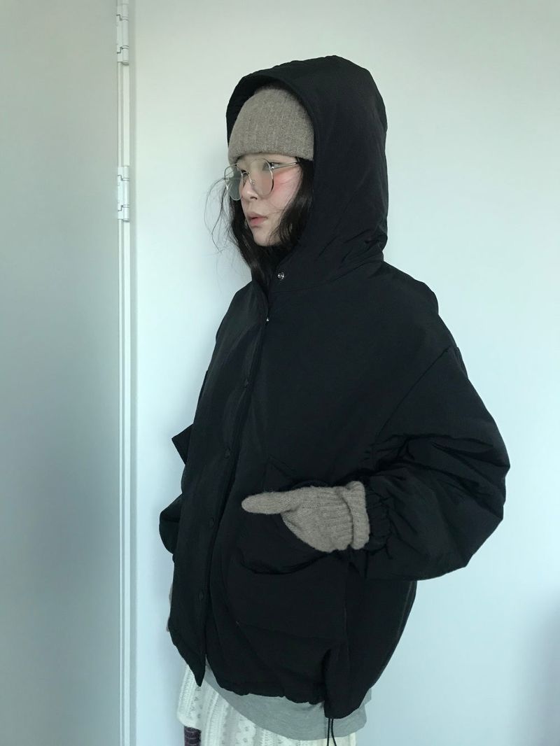 Matte Snap Hooded Padded Jacket (2 Colors)
