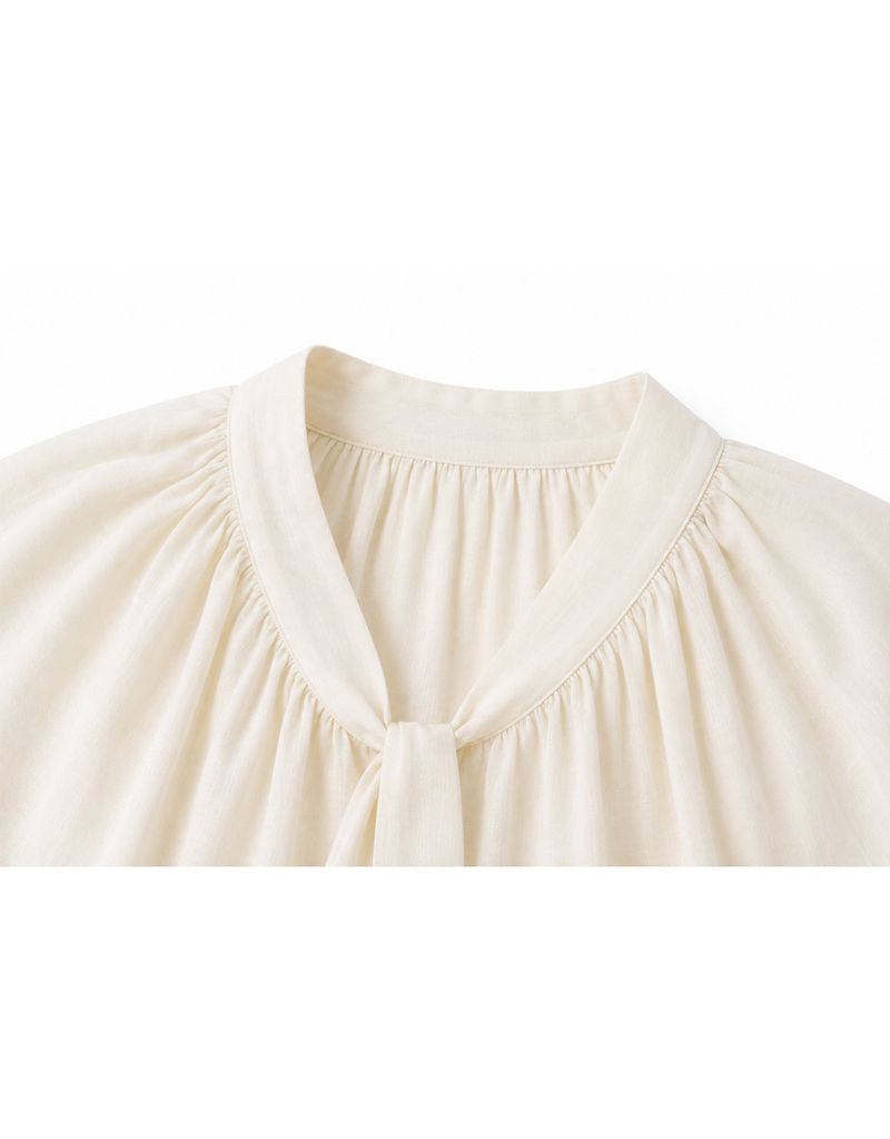 Leonie V-Neck Cape Tie Button Blouse Ivory