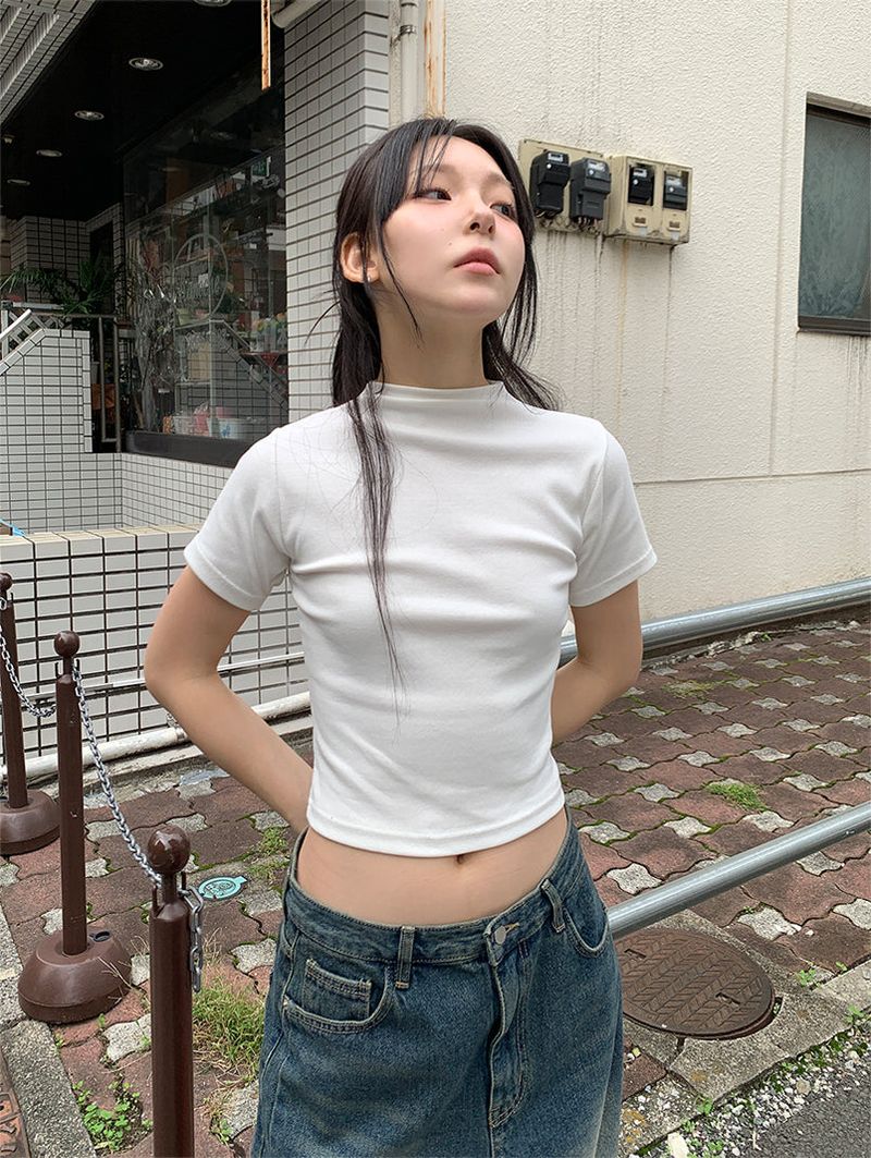 RIBBED HALF NECK TEE (4C)