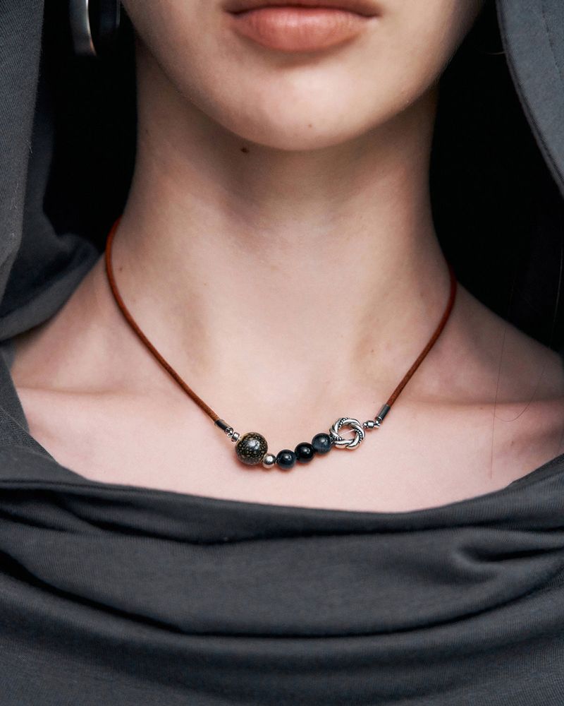 Stone Combi Necklace - Tigers Eye Loop _ BROWN