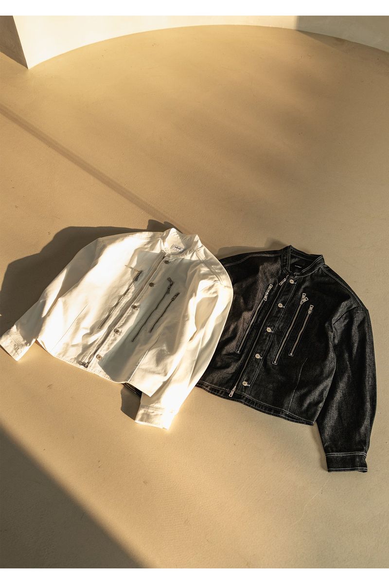 HIGH NECK BIKER DENIM MFHJK003-BK