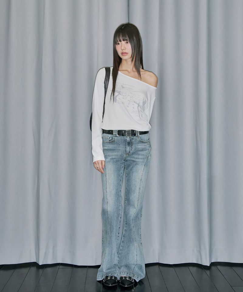 Curve Cut Bootcut Denim Pants - BLUE