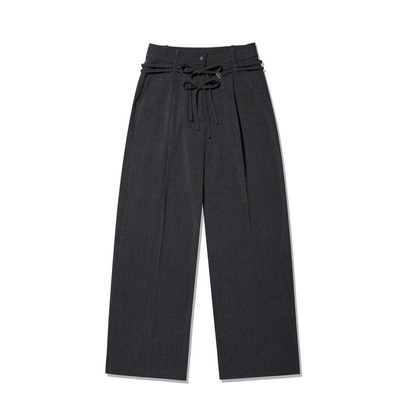 COLLECTION STRING CUT OFF WIDE SLACKS [CHARCOAL]