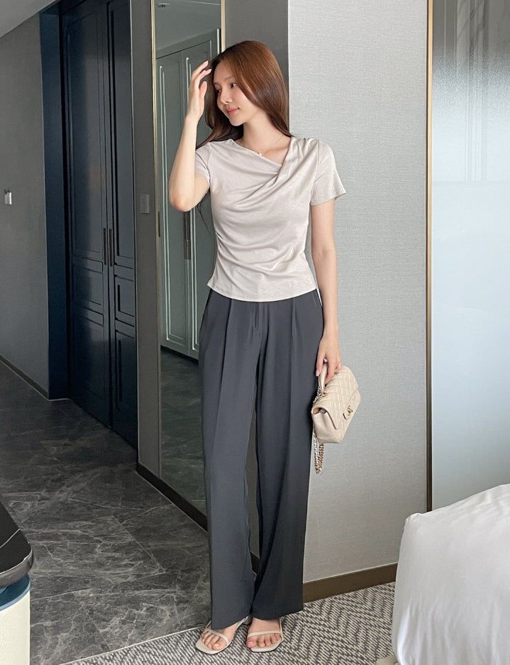 Kelly Unbalanced Drape Short Sleeve Tee-Blouse