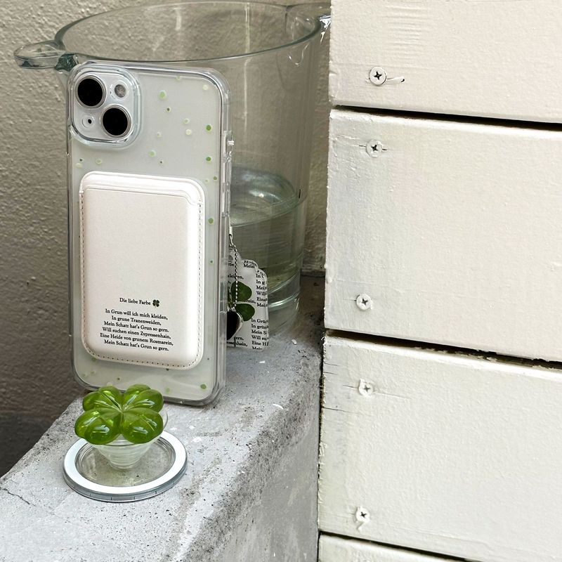 [SET]green four leaf clover magsafe case + card pocket + clover grip
