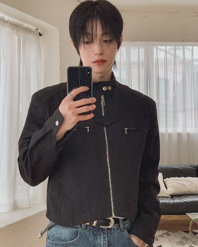 Marron stand-collar cropped jacket