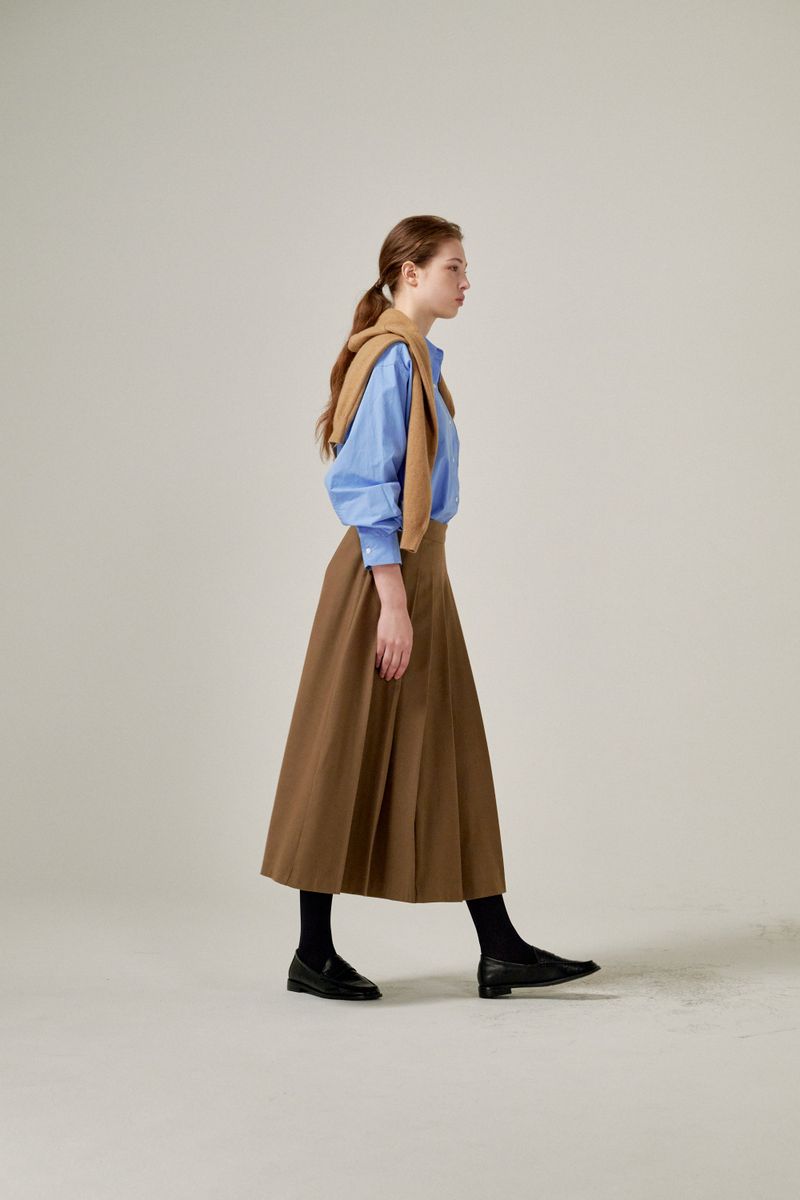 Wrap pleats skirts (Brown)