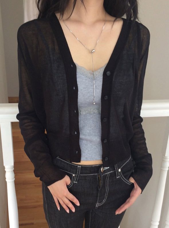 Saku Ribbed See-Through Knit Cardigan