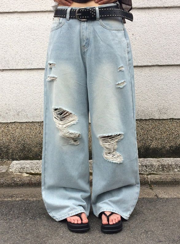 Formyu Damage Denim Washing Wide Pants