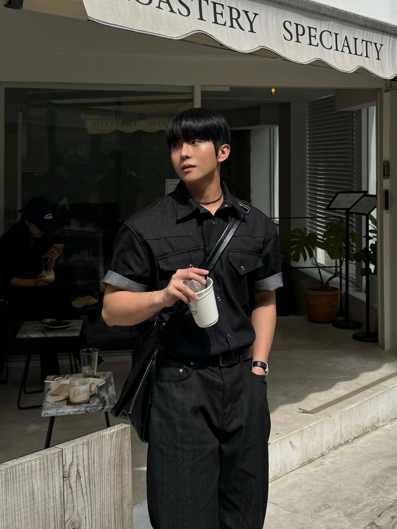 Leaf denim western short sleeve shirt