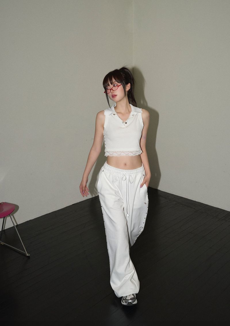 (3rd reorder) stud lace pk top - white