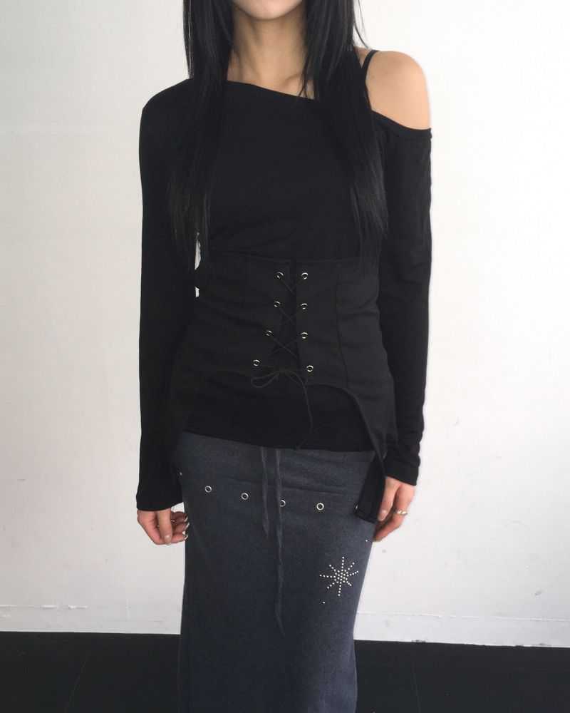 Layered stud long skirt