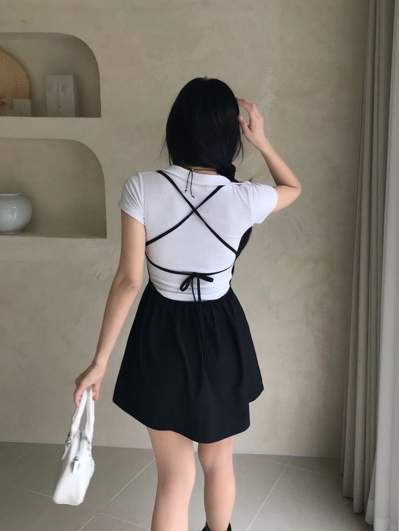 Shasha Deep V Collar Lace Short Sleeve Tee