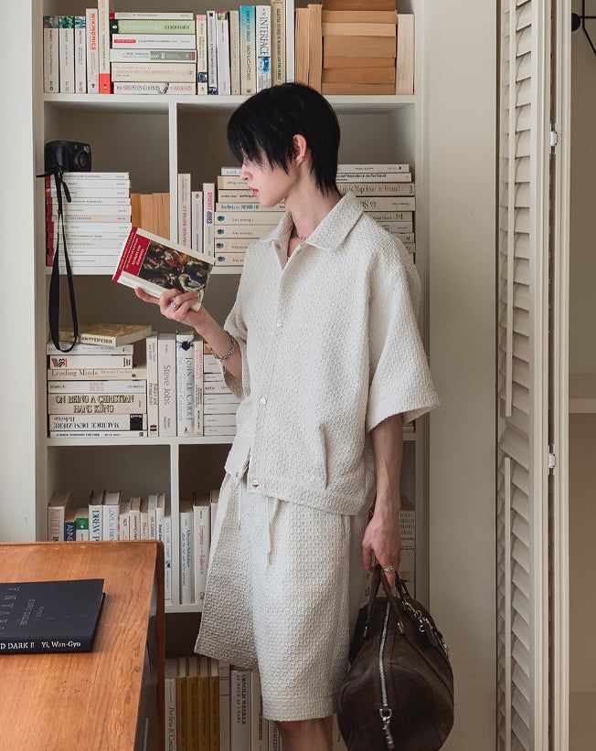 Bound Tweed Half Shirt Jacket Pants Set