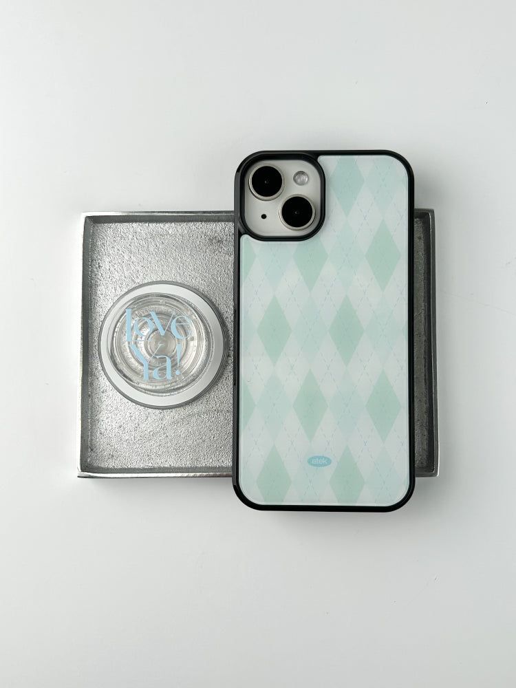 Check Pattern MagSafe Glass Bumper Case(Blue)