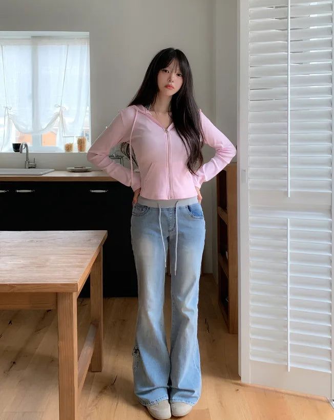 Shiff Ribbed Banding Bootcut Denim Pants