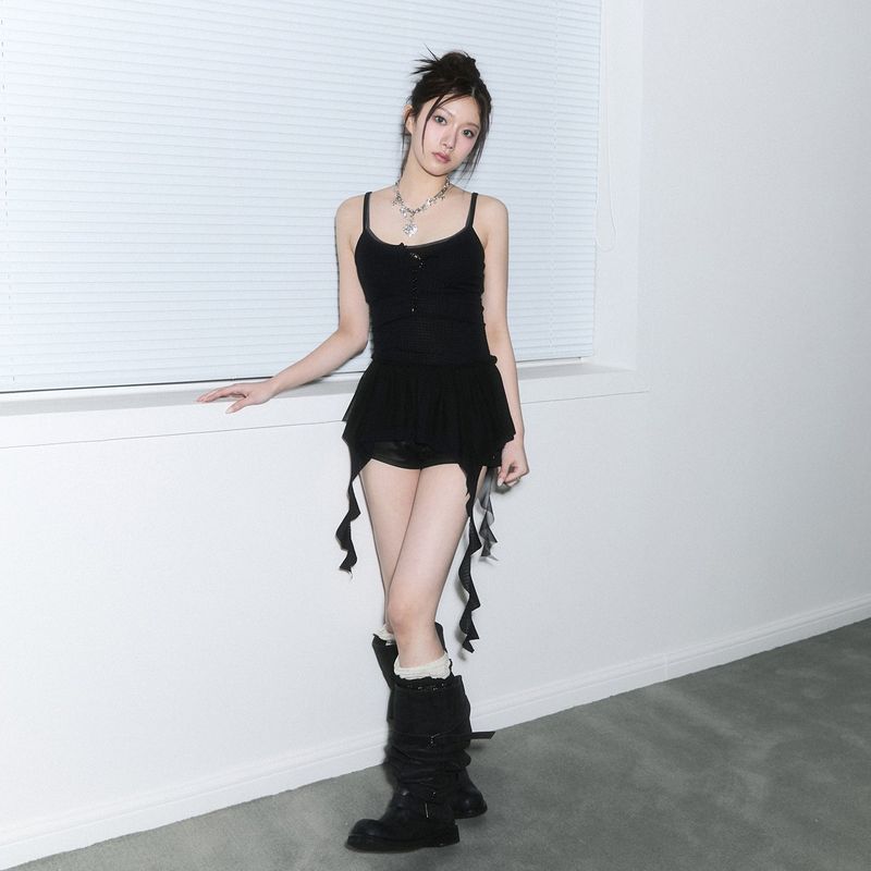 (2nd reorder) frill layered sleeveless - black