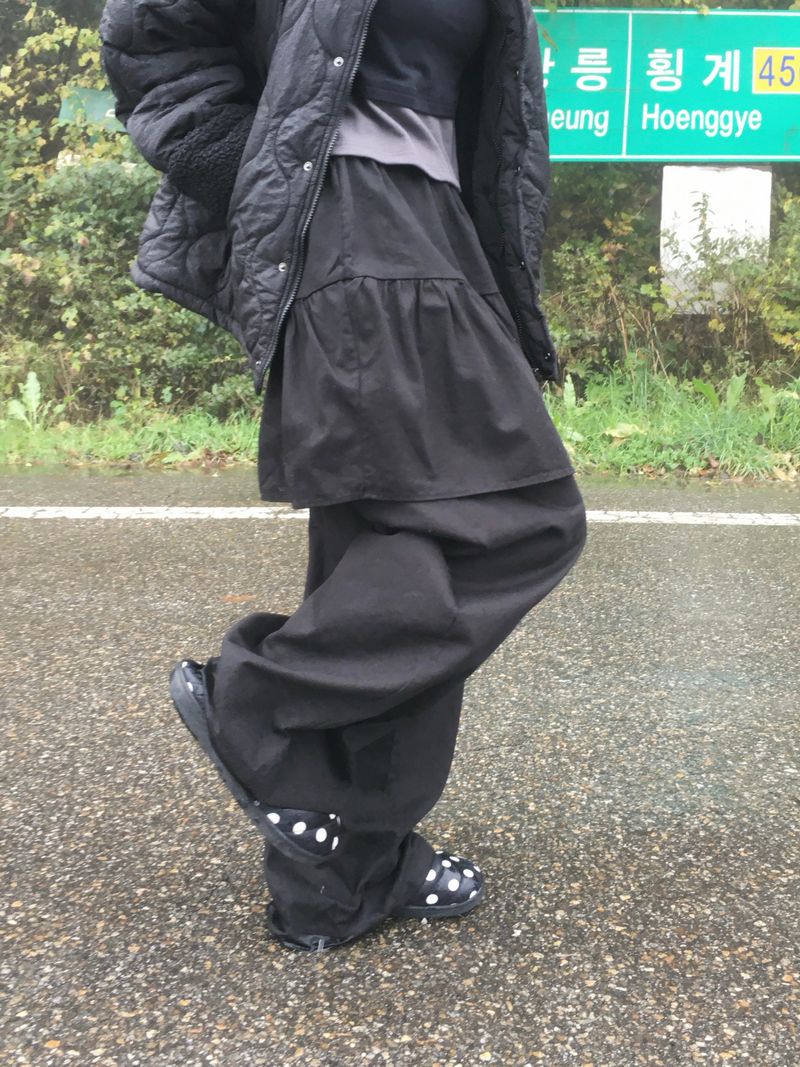 Pale Shirring Wide Skirt Pants (3c)