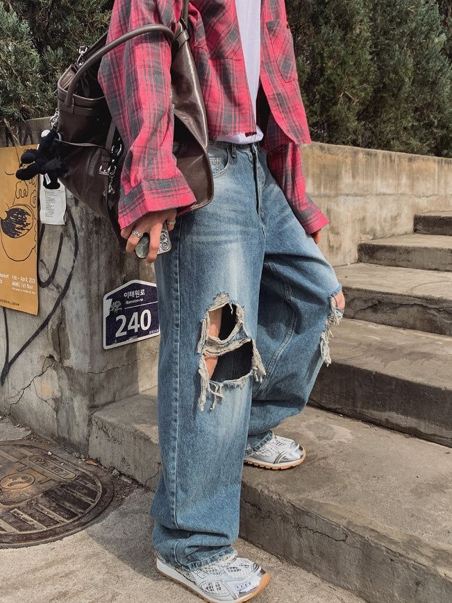 Bohemian Damage Wide Denim Pants