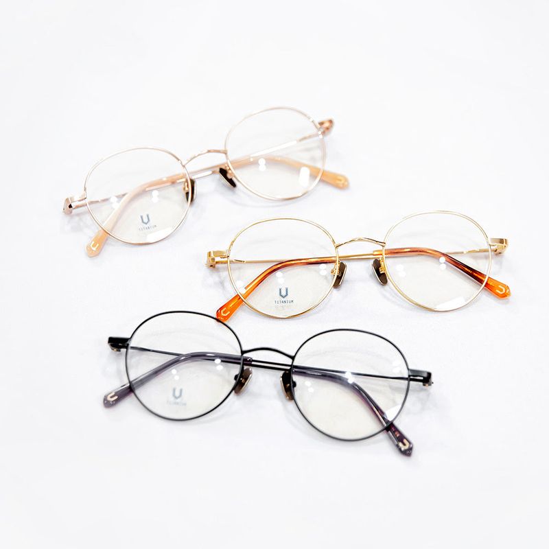 Knouun Round titanium glasses CODE. 103. D Sizzy Gold 