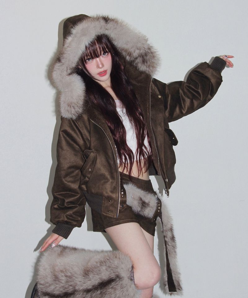 fur loop eyelet belt - beige