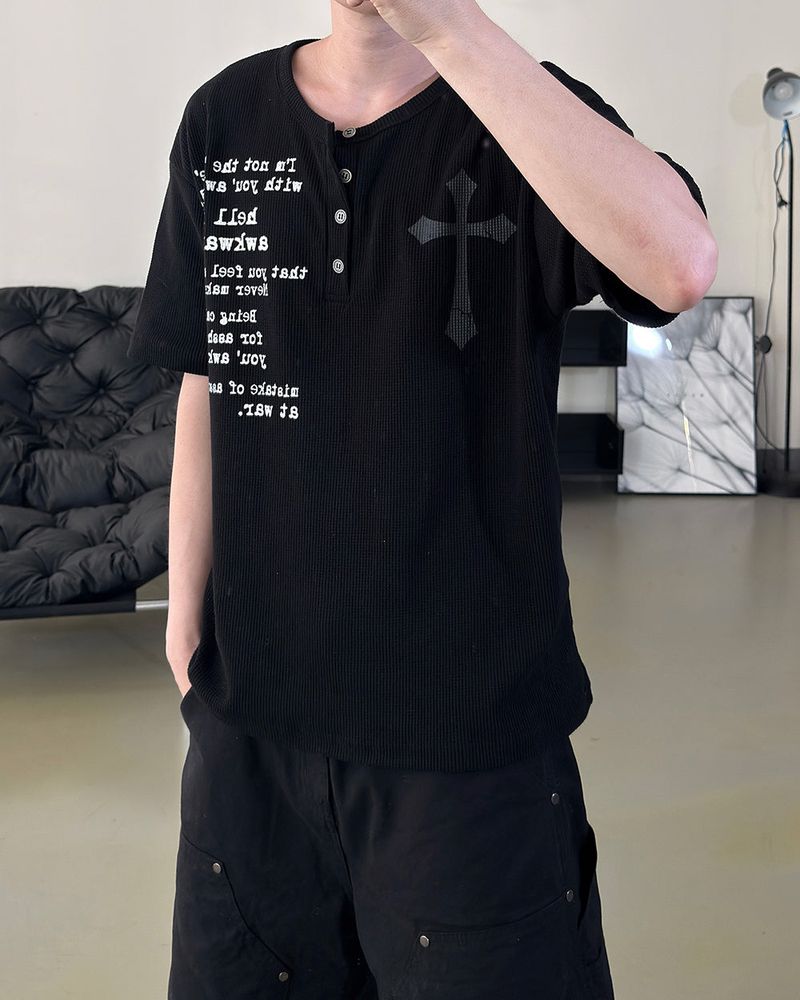 Crozen Waffle Henley Short Sleeve