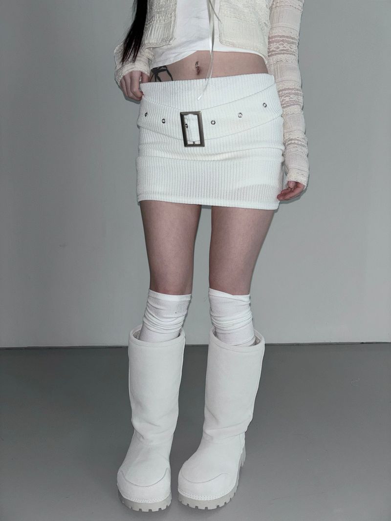 cream belt knit skirt(2 color)