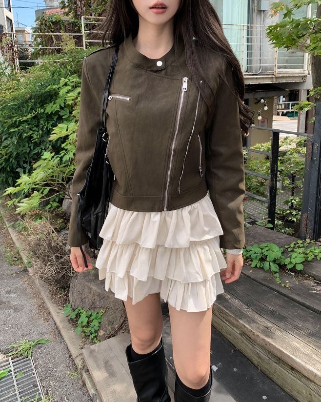 Dock Unbalance Zipper Crop Leather Jacket
