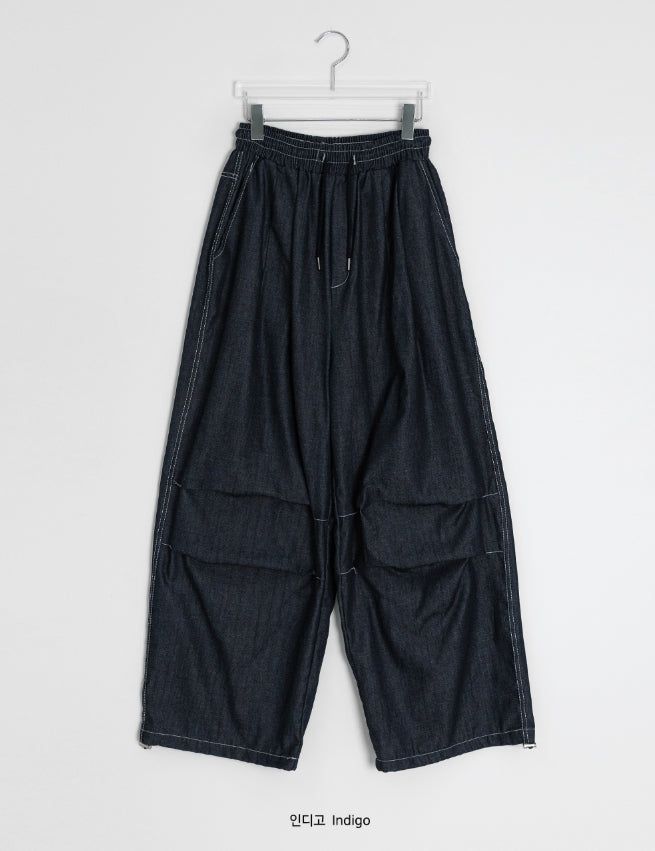 [unisex] Orihi Non-Fade Banding Wide Denim Pants