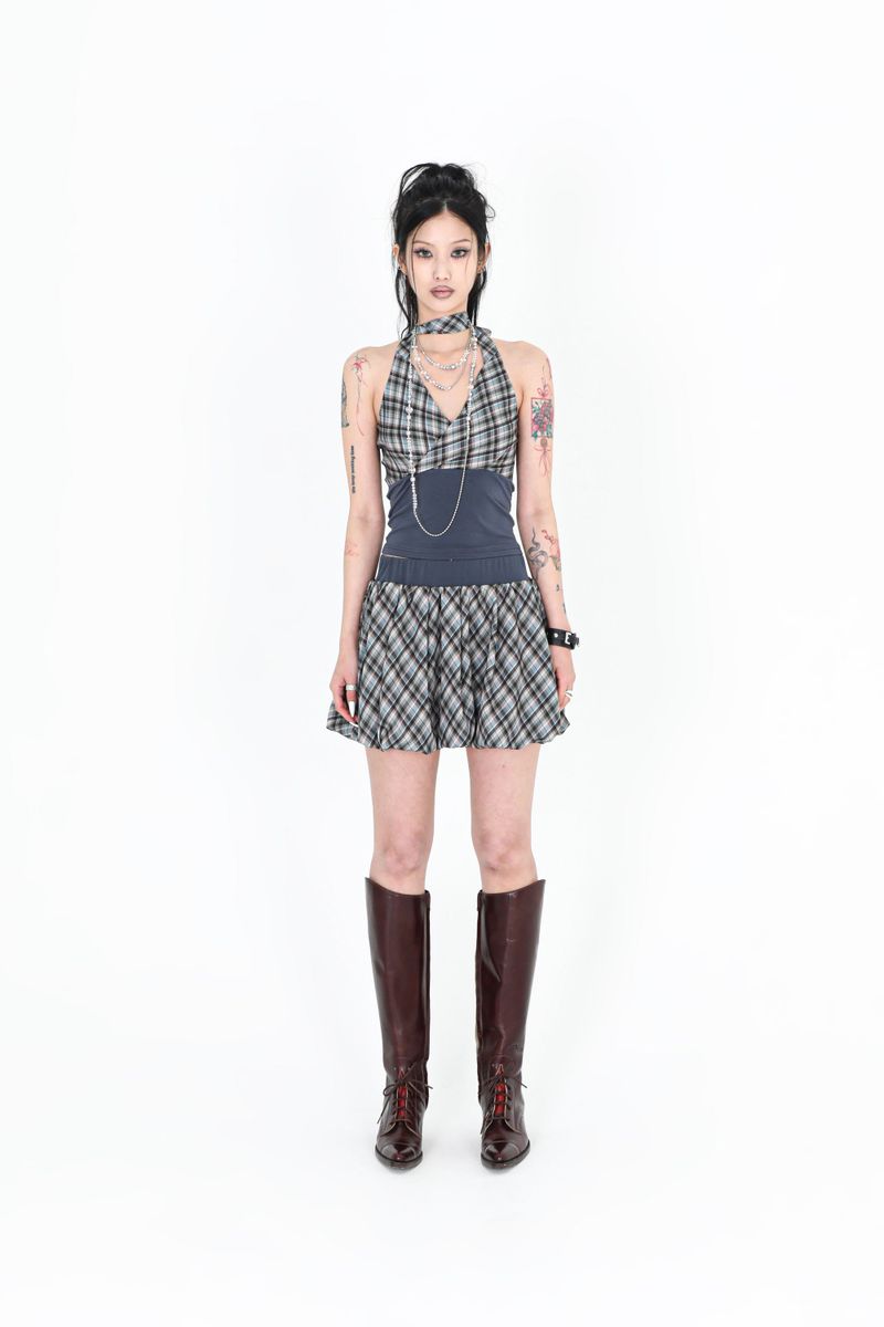 MINT CHECK HALTER TOP