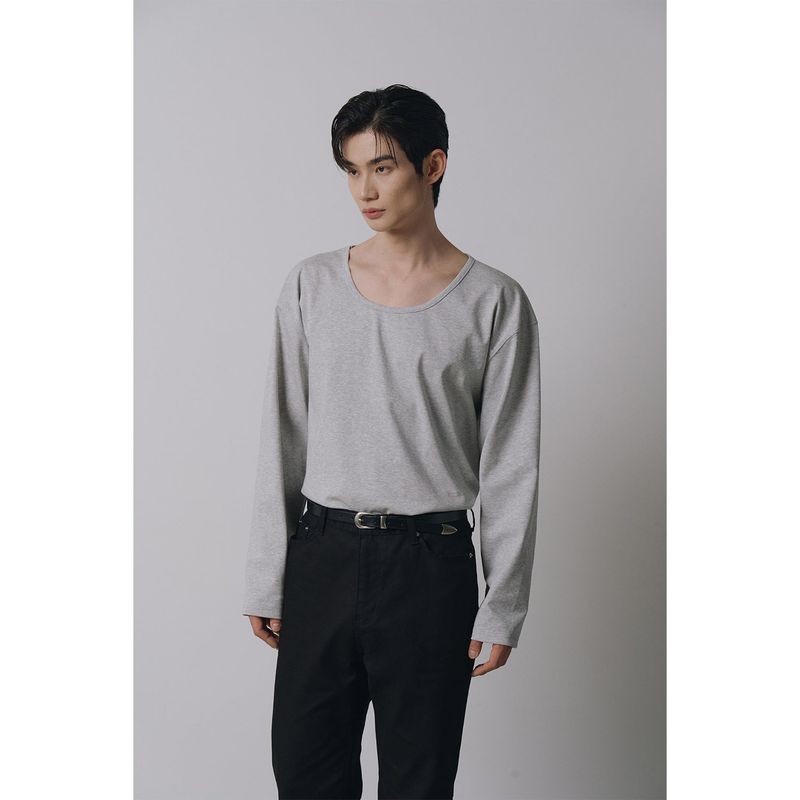 Brushed crop u neck long sleeves(Gray)