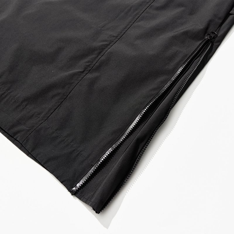 Poly Cotton RIB Double Placket Long-Jacket - BLACK