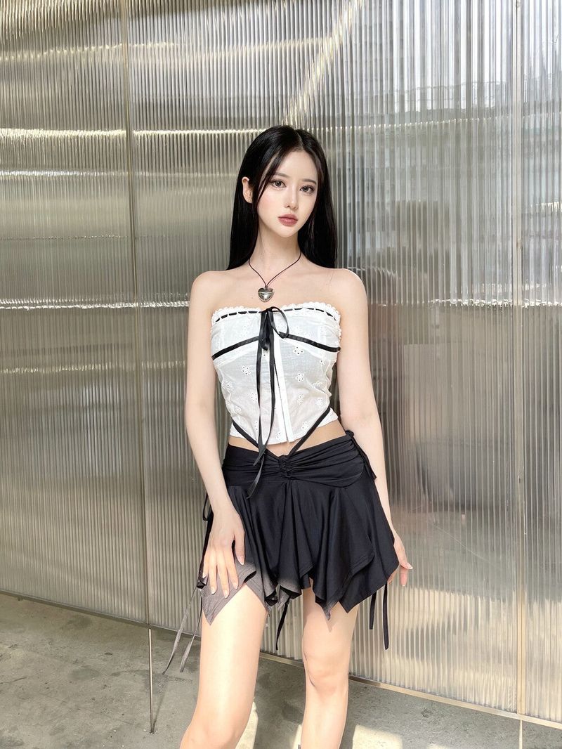 933. Free strap shirring mini sk-pt (2color)