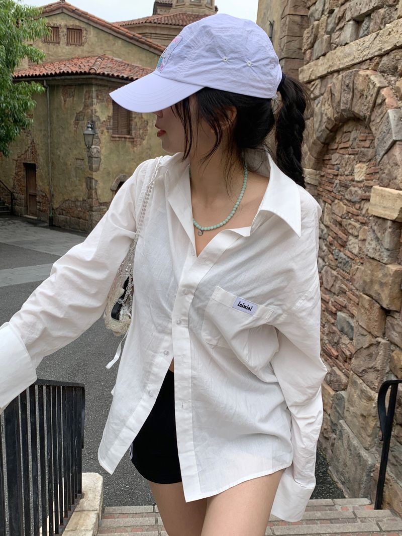 ribbon button shirt-2type(white,pink)