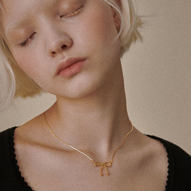 [925 Silver] Flow Ribbon Necklace - Gold