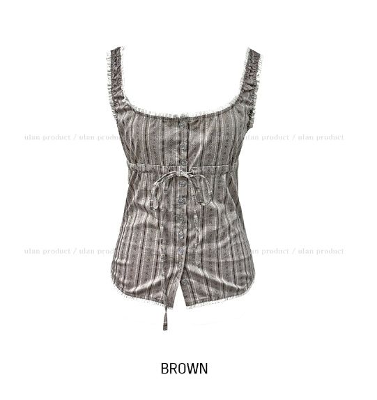 Zuki Vintage Ruffle Button Top
