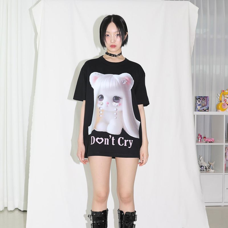 Don't Cry Half T-shirt - BLACK 