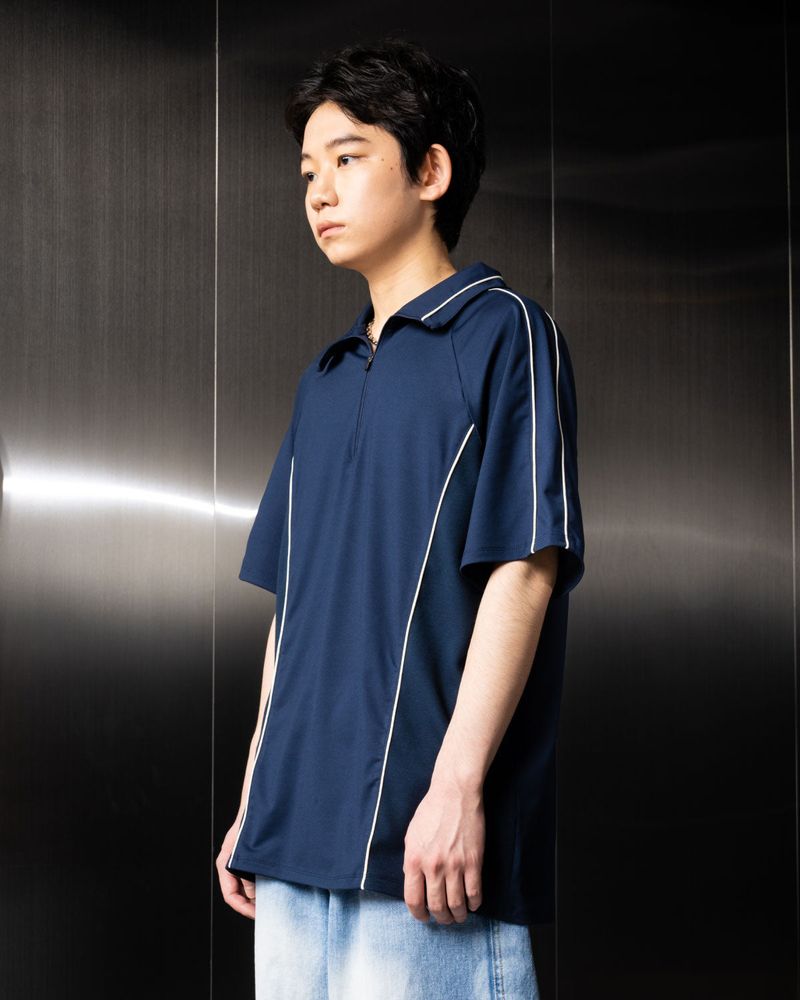 Piping Half Zip-Up Jersey (Navy)
