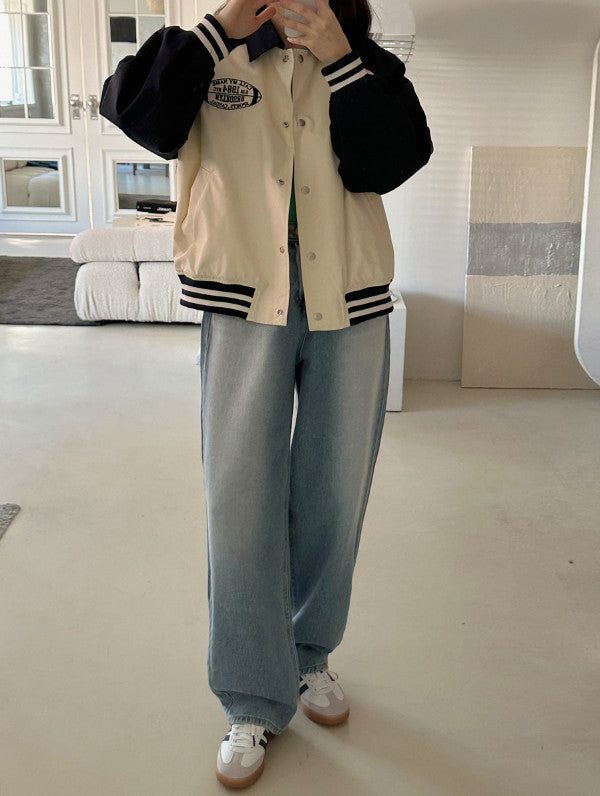 Hip Cat Brush Washed Wide Denim Pants