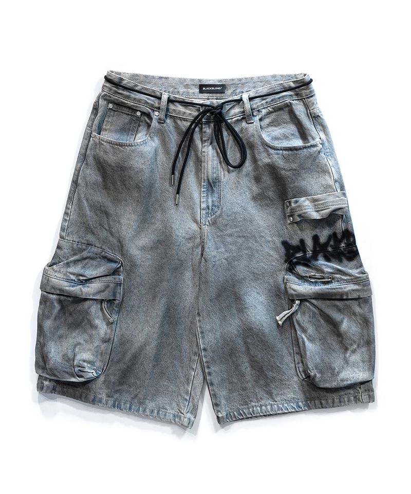 BLACKBLOND（ブラックブロンド）の「BBD Graffiti Logo Dirty Washing Cargo Shorts (Vintage Blue)（Pants）」