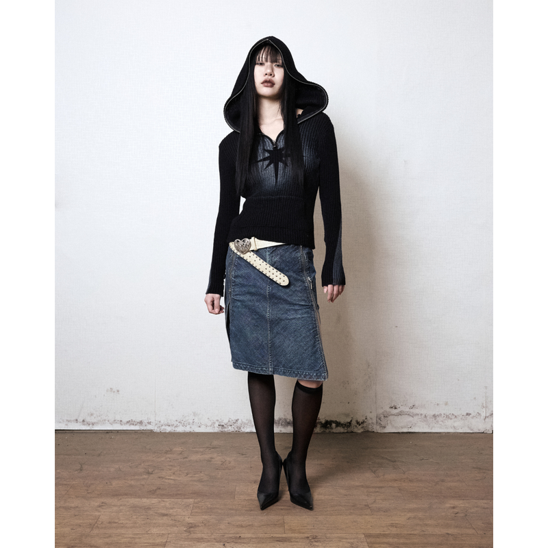 SMOKEASTAR(スモークアスター)の「Sprayed Star Knit Hoodie(Black)(Tops)」