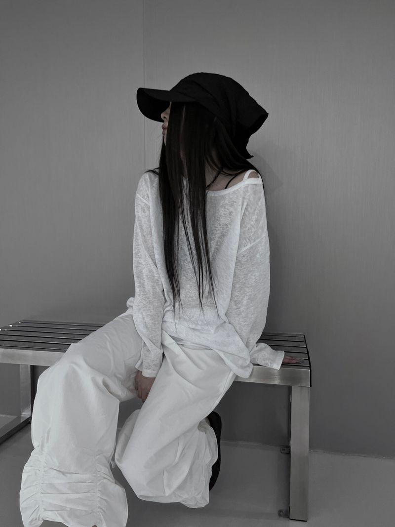 linen see-through long sleeve T (2color)